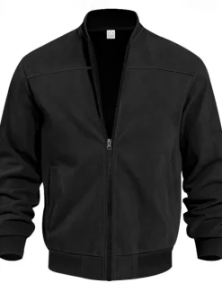 Online OUKU Men's Lightweight Jacket Bomber Jacket Cargo Jacket Transition Jacket Vacation Daily Warm Pocket Fall & Winter Plain Fashion Classic Stand Collar Regular Black Navy Blue Blue Brown Army Green Jacket