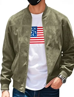 Online OUKU Men's Lightweight Jacket Bomber Jacket Cargo Jacket Transition Jacket Vacation Daily Warm Pocket Fall & Winter Plain Fashion Classic Stand Collar Regular Black Navy Blue Blue Brown Army Green Jacket