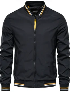 Outlet OUKU Men's Lightweight Jacket Bomber Jacket Sports Outdoor Casual Daily Windbreaker Zipper Spring & Fall Color Block Casual Regular Camel Black Green Khaki Dark Blue Jacket