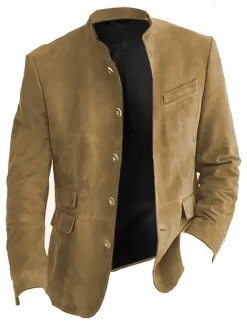 Outlet OUKU Men's Lightweight Jacket Casual Jacket Faux Suede Jacket Going out Soft Buckle Spring & Fall Casual Stand Collar Regular Light Khaki Black Navy Blue Khaki Army Green Jacket
