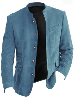 Outlet OUKU Men's Lightweight Jacket Casual Jacket Faux Suede Jacket Going out Soft Buckle Spring & Fall Casual Stand Collar Regular Light Khaki Black Navy Blue Khaki Army Green Jacket