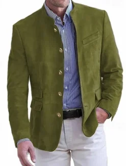 Outlet OUKU Men's Lightweight Jacket Casual Jacket Faux Suede Jacket Going out Soft Buckle Spring & Fall Casual Stand Collar Regular Light Khaki Black Navy Blue Khaki Army Green Jacket