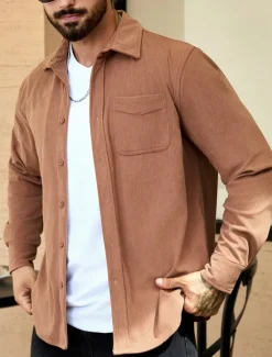 Hot OUKU Men's Lightweight Jacket Corduroy Jacket Casual Jacket Vacation Daily Wearproof Pocket Spring Fall Plain Fashion Classic Lapel Regular Black Navy Blue Camel Brown Khaki Jacket
