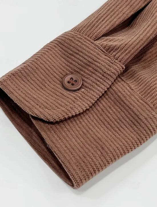 Hot OUKU Men's Lightweight Jacket Corduroy Jacket Casual Jacket Vacation Daily Wearproof Pocket Spring Fall Plain Fashion Classic Lapel Regular Black Navy Blue Camel Brown Khaki Jacket