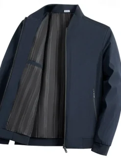 New OUKU Men's Lightweight Jacket Formal Office Zip Up Spring Spring & Fall Neutral Daily Navy Blue Army Green Jacket