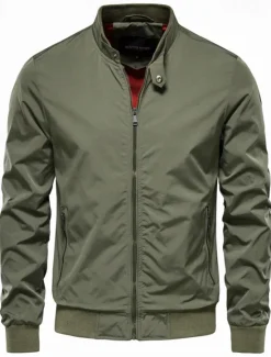 Discount OUKU Men's Lightweight Jacket Jacket Outdoor Causal Windproof Zipper Spring & Fall Solid Color Neutral Daily Standing Collar Regular Black White Navy Blue Green Jacket