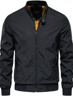 Discount OUKU Men's Lightweight Jacket Jacket Outdoor Causal Windproof Zipper Spring & Fall Solid Color Neutral Daily Standing Collar Regular Black White Navy Blue Green Jacket