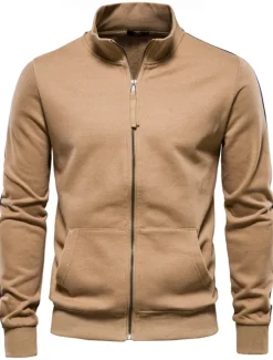 Online OUKU Men's Lightweight Jacket Outdoor Sport Zipper Pocket Spring & Fall Solid Color Sports Cool Standing Collar Regular Black Navy Blue Khaki Gray Jacket