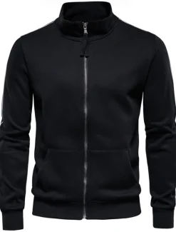 Online OUKU Men's Lightweight Jacket Outdoor Sport Zipper Pocket Spring & Fall Solid Color Sports Cool Standing Collar Regular Black Navy Blue Khaki Gray Jacket