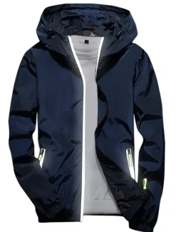 Clearance OUKU Men's Lightweight Jacket Outdoor Jacket Summer Jacket Hoodie Jacket Outdoor Leisure Sports Reflective Anti-UV Hooded Summer Spring Solid Color Classic Navy Black White Red Orange Jacket