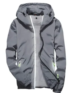 Clearance OUKU Men's Lightweight Jacket Outdoor Jacket Summer Jacket Hoodie Jacket Outdoor Leisure Sports Reflective Anti-UV Hooded Summer Spring Solid Color Classic Navy Black White Red Orange Jacket