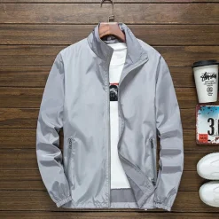 OUKU Men's Lightweight Jacket Outdoor Jacket Summer Jacket Vacation Daily Sunscreen Quick Dry Pocket Summer Spring Plain Fashion Classic Stand Collar Regular Black White Red Royal Blue Orange Jacket