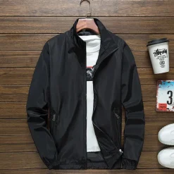 OUKU Men's Lightweight Jacket Outdoor Jacket Summer Jacket Vacation Daily Sunscreen Quick Dry Pocket Summer Spring Plain Fashion Classic Stand Collar Regular Black White Red Royal Blue Orange Jacket