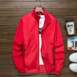 OUKU Men's Lightweight Jacket Outdoor Jacket Summer Jacket Vacation Daily Sunscreen Quick Dry Pocket Summer Spring Plain Fashion Classic Stand Collar Regular Black White Red Royal Blue Orange Jacket
