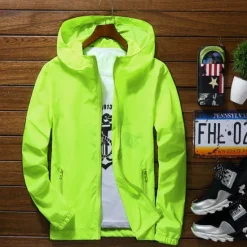 Hot OUKU Men's Lightweight Jacket Outdoor Jacket Summer Jacket Windbreaker Sports Leisure Sports Sun Protection Windproof Hooded Summer Spring Solid Color Plain Sporty High Neck Regular Black White Red Navy