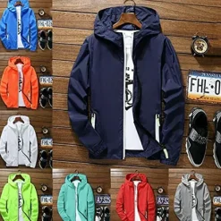 Hot OUKU Men's Lightweight Jacket Outdoor Jacket Summer Jacket Windbreaker Sports Leisure Sports Sun Protection Windproof Hooded Summer Spring Solid Color Plain Sporty High Neck Regular Black White Red Navy