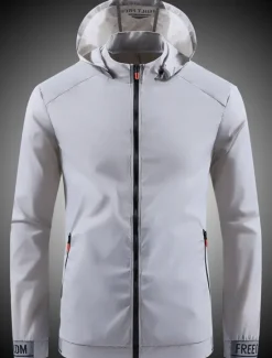 OUKU Men's Lightweight Jacket Outdoor Jacket Summer Jacket Windbreaker Vacation Daily Sunscreen Breathable Pocket Spring & Summer Plain Fashion Classic Hooded Regular White Gray Jacket
