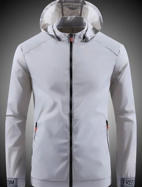 OUKU Men's Lightweight Jacket Outdoor Jacket Summer Jacket Windbreaker Vacation Daily Sunscreen Breathable Pocket Spring & Summer Plain Fashion Classic Hooded Regular White Gray Jacket