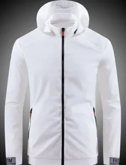 OUKU Men's Lightweight Jacket Outdoor Jacket Summer Jacket Windbreaker Vacation Daily Sunscreen Breathable Pocket Spring & Summer Plain Fashion Classic Hooded Regular White Gray Jacket
