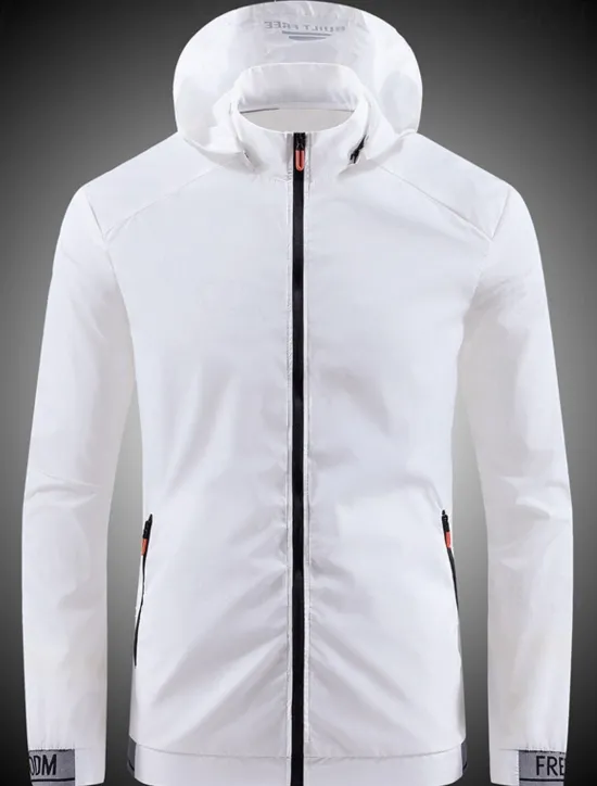 OUKU Men's Lightweight Jacket Outdoor Jacket Summer Jacket Windbreaker Vacation Daily Sunscreen Breathable Pocket Spring & Summer Plain Fashion Classic Hooded Regular White Gray Jacket