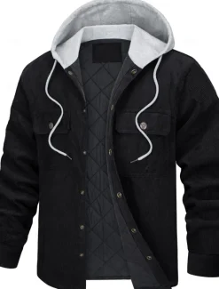 New OUKU Men's Lightweight Jacket Shirt Jacket Corduroy Jacket Formal Home Windbreaker Pocket Winter Spring & Fall Solid Color Vintage Fashion Shirt Collar Regular Black Dark Green Brown Dark Blue Grey Jacket