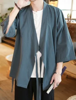 Sale OUKU Men's Lightweight Jacket Summer Jacket Cloak / Capes Kimono Jacket Outdoor Vacation Sunscreen Breathable Spring & Summer Plain Fashion Casual Collar Regular Black Wine Navy Blue Gray Jacket