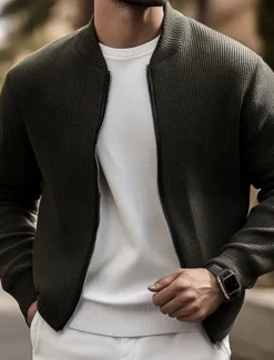 Sale OUKU Men's Lightweight Jacket Sweater Coat Formal Home Warm Knitted Spring Fall Winter Solid Color Vintage Fashion Shirt Collar Short Black Khaki Grey Jacket