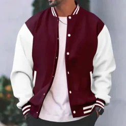 Discount OUKU Men's Lightweight Jacket Summer Jacket Transition Jacket Casual Jacket Vacation Daily Warm Pocket Fall & Winter Color Block Fashion Classic Stand Collar Regular Black Wine Red Navy Blue Royal Blue