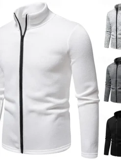 Outlet OUKU Men's Lightweight Jacket Summer Jacket Casual Jacket Vacation Daily Warm Pocket Fall & Winter Plain Fashion Classic Stand Collar Regular Black White Light Grey Dark Gray Jacket