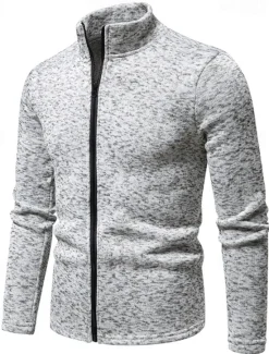 Outlet OUKU Men's Lightweight Jacket Summer Jacket Casual Jacket Vacation Daily Warm Pocket Fall & Winter Plain Fashion Classic Stand Collar Regular Black White Light Grey Dark Gray Jacket