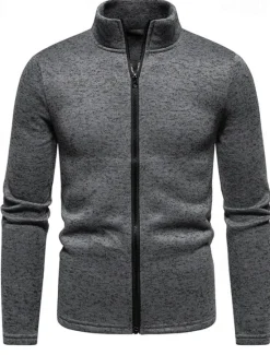 Outlet OUKU Men's Lightweight Jacket Summer Jacket Casual Jacket Vacation Daily Warm Pocket Fall & Winter Plain Fashion Classic Stand Collar Regular Black White Light Grey Dark Gray Jacket