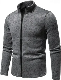 Outlet OUKU Men's Lightweight Jacket Summer Jacket Casual Jacket Vacation Daily Warm Pocket Fall & Winter Plain Fashion Classic Stand Collar Regular Black White Light Grey Dark Gray Jacket