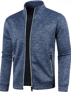 Discount OUKU Men's Lightweight Jacket Summer Jacket Transition Jacket Casual Jacket Vacation Daily Warm Pocket Fall & Winter Plain Fashion Classic Stand Collar Regular Black Wine Navy Blue Blue Orange Jacket