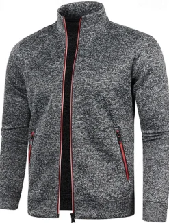 Discount OUKU Men's Lightweight Jacket Summer Jacket Transition Jacket Casual Jacket Vacation Daily Warm Pocket Fall & Winter Plain Fashion Classic Stand Collar Regular Black Wine Navy Blue Blue Orange Jacket