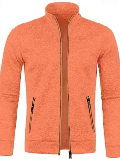 Discount OUKU Men's Lightweight Jacket Summer Jacket Transition Jacket Casual Jacket Vacation Daily Warm Pocket Fall & Winter Plain Fashion Classic Stand Collar Regular Black Wine Navy Blue Blue Orange Jacket