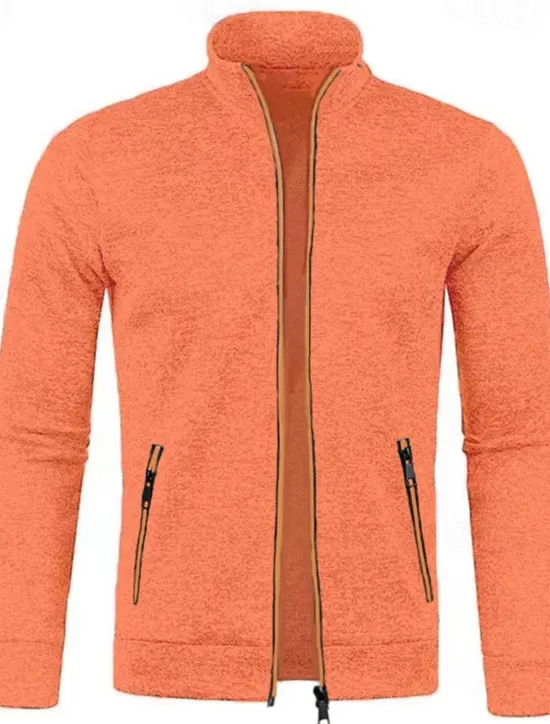Discount OUKU Men's Lightweight Jacket Summer Jacket Transition Jacket Casual Jacket Vacation Daily Warm Pocket Fall & Winter Plain Fashion Classic Stand Collar Regular Black Wine Navy Blue Blue Orange Jacket