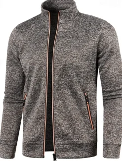 Discount OUKU Men's Lightweight Jacket Summer Jacket Transition Jacket Casual Jacket Vacation Daily Warm Pocket Fall & Winter Plain Fashion Classic Stand Collar Regular Black Wine Navy Blue Blue Orange Jacket