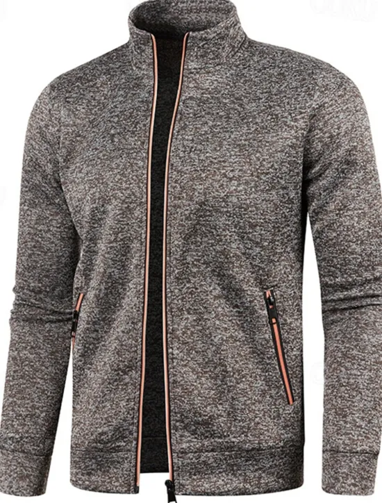 Discount OUKU Men's Lightweight Jacket Summer Jacket Transition Jacket Casual Jacket Vacation Daily Warm Pocket Fall & Winter Plain Fashion Classic Stand Collar Regular Black Wine Navy Blue Blue Orange Jacket