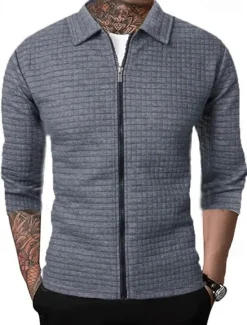 OUKU Men's Lightweight Jacket Summer Jacket Shirt Jacket Transition Jacket Vacation Daily Wearproof Pocket Spring Fall Plain Fashion Classic Lapel Regular Black White Wine Navy Blue Khaki Jacket