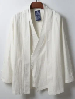 Online OUKU Men's Lightweight Jacket Summer Jacket Linen Jacket Vacation Daily Wear Durable Casual / Daily 2 in 1 Winter Spring & Fall Solid / Plain Color Japan and Korea Style Leisure Regular Black White Dark
