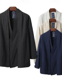 Online OUKU Men's Lightweight Jacket Summer Jacket Linen Jacket Vacation Daily Wear Durable Casual / Daily 2 in 1 Winter Spring & Fall Solid / Plain Color Japan and Korea Style Leisure Regular Black White Dark