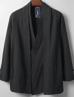 Online OUKU Men's Lightweight Jacket Summer Jacket Linen Jacket Vacation Daily Wear Durable Casual / Daily 2 in 1 Winter Spring & Fall Solid / Plain Color Japan and Korea Style Leisure Regular Black White Dark