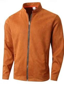Clearance OUKU Men's Lightweight Jacket Transition Jacket Casual Jacket Vacation Daily Wearproof Pocket Fall & Winter Plain Fashion Classic Stand Collar Regular Black Navy Blue Orange Coffee Jacket