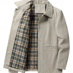 Online OUKU Men's Lightweight Jacket Trucker Jacket Outdoor Jacket Summer Jacket Daily Wear Workfashion Windproof Buttons Inside Pocket Spring Fall Plain Stylish Business Shirt Collar Regular Black khaki Army