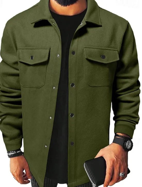 OUKU Men's Lightweight Jacket Trucker Jacket Summer Jacket Shirt Jacket Vacation Daily Pocket Fall & Winter Plain Fashion Classic Lapel Regular Apricot Black Yellow Navy Blue Light Grey Jacket