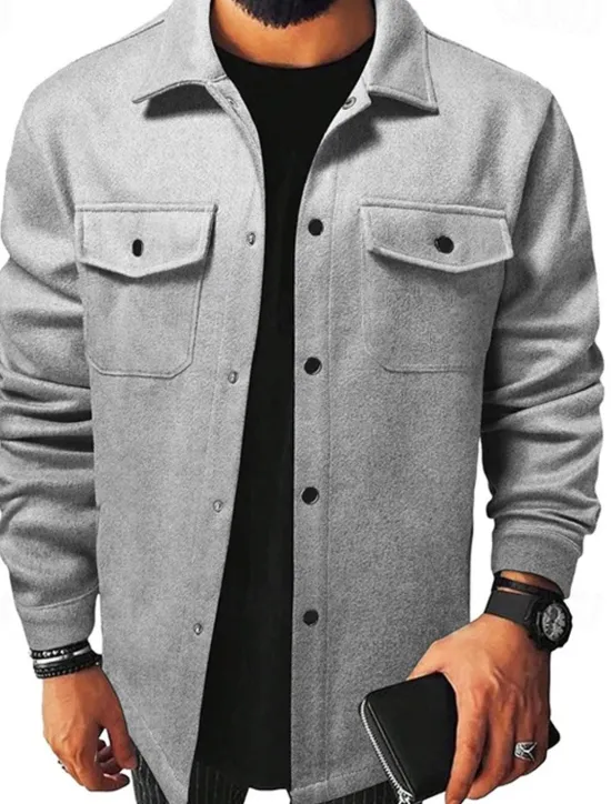 OUKU Men's Lightweight Jacket Trucker Jacket Summer Jacket Shirt Jacket Vacation Daily Pocket Fall & Winter Plain Fashion Classic Lapel Regular Apricot Black Yellow Navy Blue Light Grey Jacket