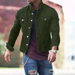 Discount OUKU Men's Lightweight Jacket Trucker Jacket Summer Jacket Shirt Jacket Vacation Daily Pocket Spring & Fall Plain Fashion Classic Lapel Regular Black White Red Navy Blue Blue Jacket