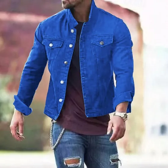 Discount OUKU Men's Lightweight Jacket Trucker Jacket Summer Jacket Shirt Jacket Vacation Daily Pocket Spring & Fall Plain Fashion Classic Lapel Regular Black White Red Navy Blue Blue Jacket