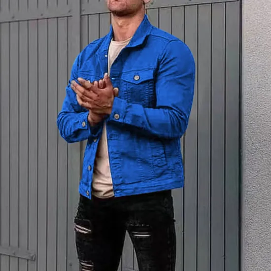 Discount OUKU Men's Lightweight Jacket Trucker Jacket Summer Jacket Shirt Jacket Vacation Daily Pocket Spring & Fall Plain Fashion Classic Lapel Regular Black White Red Navy Blue Blue Jacket
