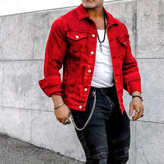 Discount OUKU Men's Lightweight Jacket Trucker Jacket Summer Jacket Shirt Jacket Vacation Daily Pocket Spring & Fall Plain Fashion Classic Lapel Regular Black White Red Navy Blue Blue Jacket